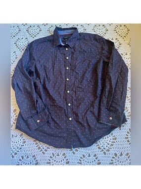 Women’s Talbots 16P Navy Embroidered Red Dot Dragonfly Stretch Blouse Top